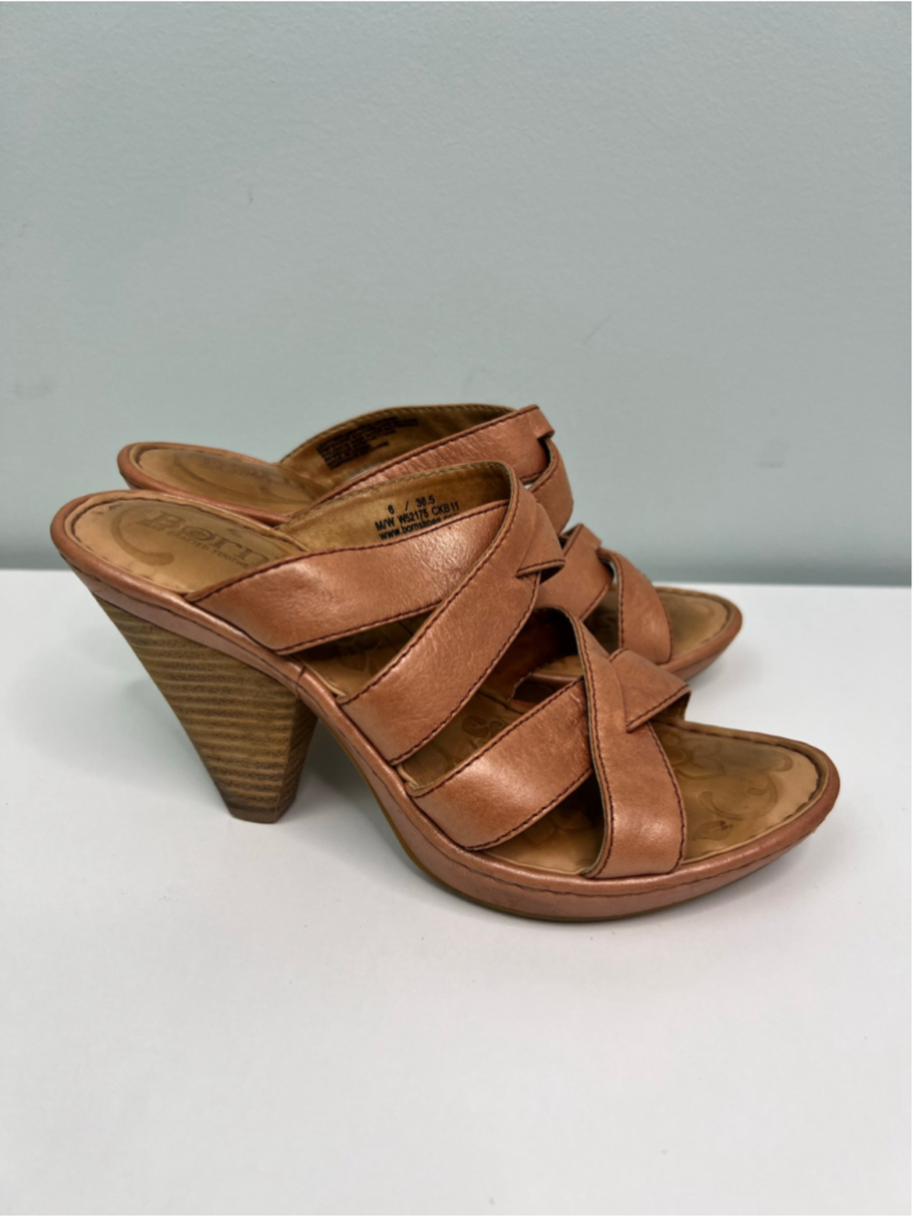 Born Leather Heels Sandals Size 6 Slip On Brown Tan Copper Comfort